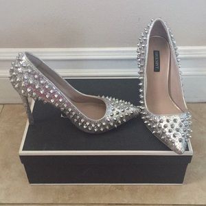 Shoesmint silver spike pointed heels